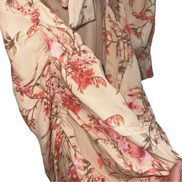 Coquette Boho Cottagecore Dress Cut Out Pink Floral  Dress Puff Sleeves L - Picture 8 of 14